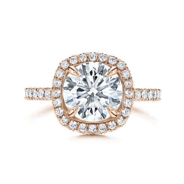18k Rose Gold 18k Rose Gold Diamond Halo Engagement Ring - Top View - 106521