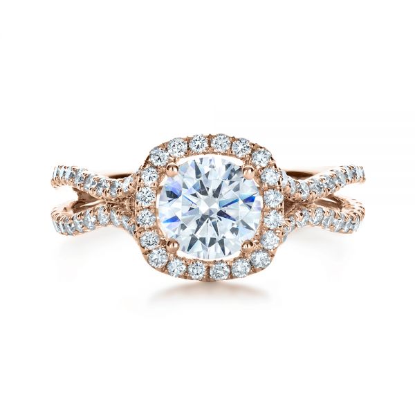 18k Rose Gold 18k Rose Gold Diamond Halo Engagement Ring - Top View -  1256