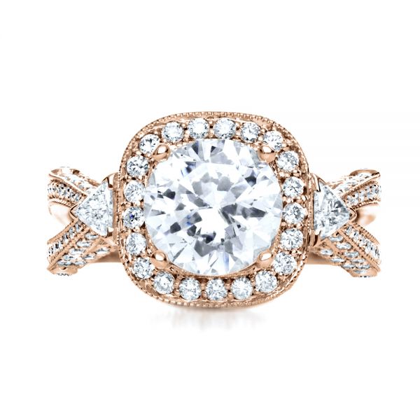 14k Rose Gold 14k Rose Gold Diamond Halo Engagement Ring - Top View -  207