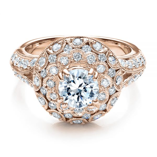 14k Rose Gold 14k Rose Gold Diamond Halo Engagement Ring - Vanna K - Flat View -  100044