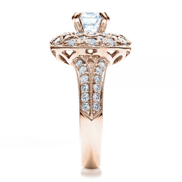 14k Rose Gold 14k Rose Gold Diamond Halo Engagement Ring - Vanna K - Side View -  100044