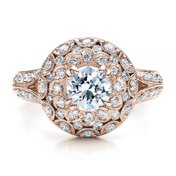 18k Rose Gold 18k Rose Gold Diamond Halo Engagement Ring - Vanna K - Top View -  100044