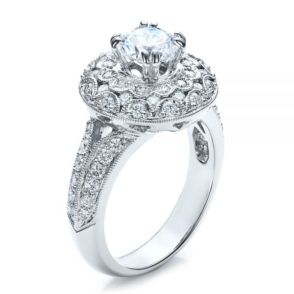 14k White Gold 14k White Gold Diamond Halo Engagement Ring - Vanna K - Three-Quarter View -  100044