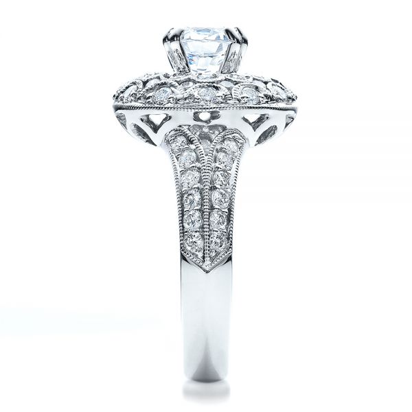 18k White Gold Diamond Halo Engagement Ring - Vanna K - Side View - 100044