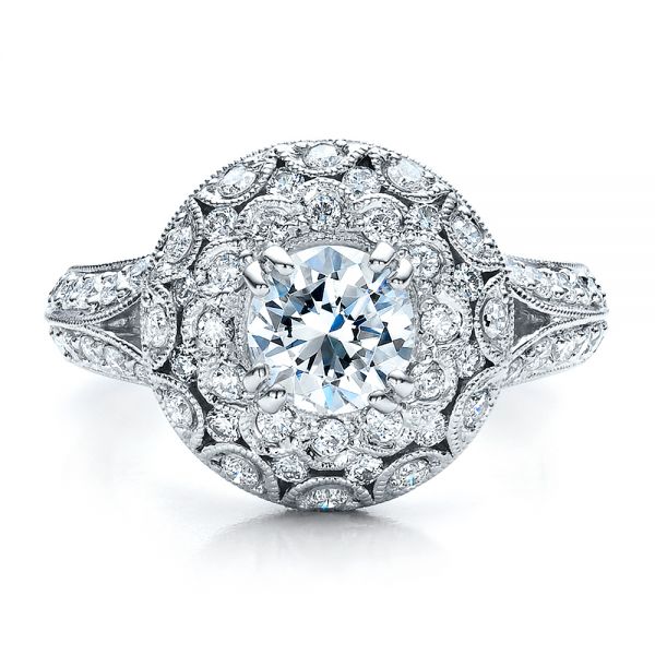 18k White Gold Diamond Halo Engagement Ring - Vanna K - Top View -  100044