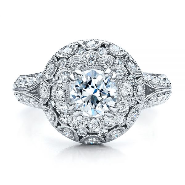 18k White Gold Diamond Halo Engagement Ring - Vanna K - Top View - 100044