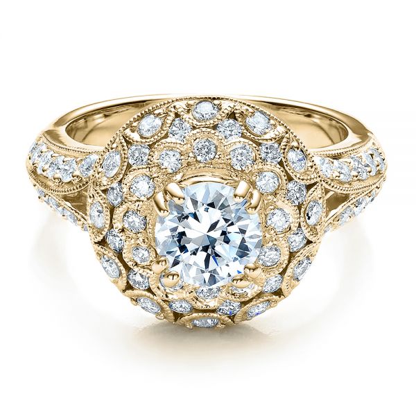 18k Yellow Gold 18k Yellow Gold Diamond Halo Engagement Ring - Vanna K - Flat View -  100044