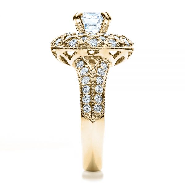 14k Yellow Gold 14k Yellow Gold Diamond Halo Engagement Ring - Vanna K - Side View -  100044