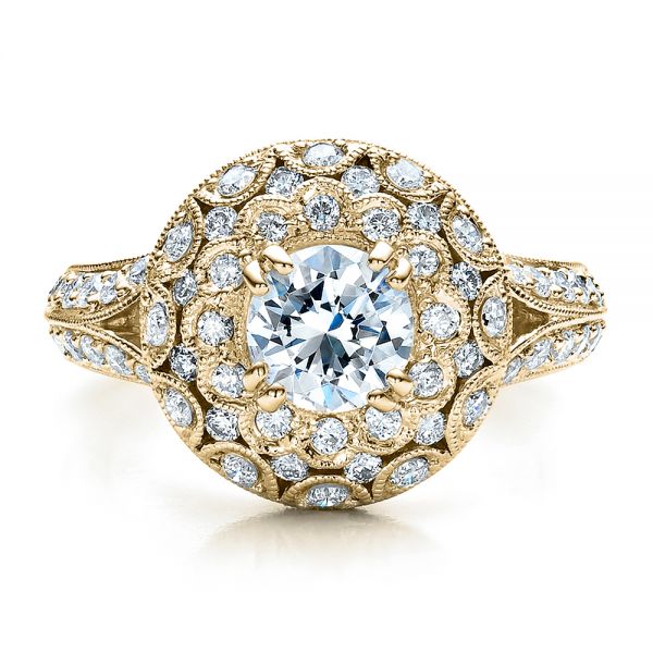 14k Yellow Gold 14k Yellow Gold Diamond Halo Engagement Ring - Vanna K - Top View -  100044