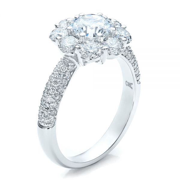 14k White Gold 14k White Gold Diamond Halo Engagement Ring - Three-Quarter View -  100007