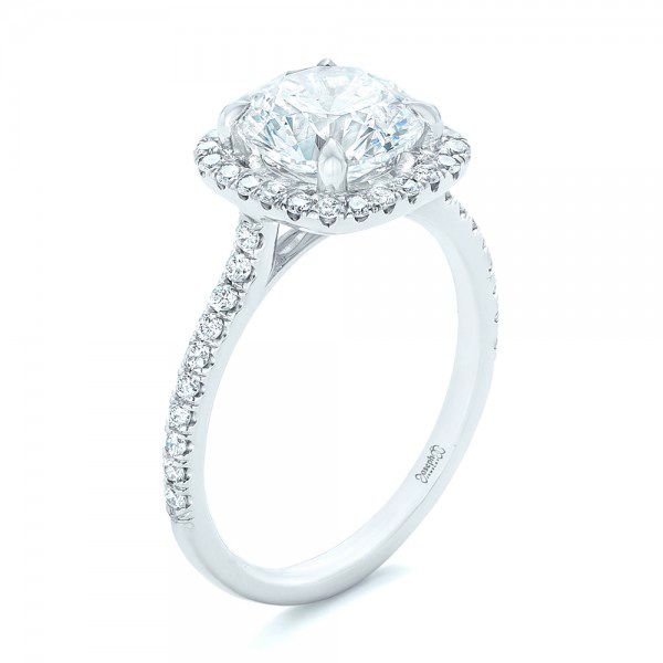  Platinum Diamond Halo Engagement Ring - Three-Quarter View -  102820