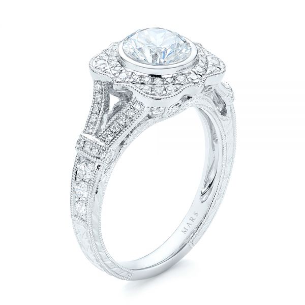 14k White Gold 14k White Gold Diamond Halo Engagement Ring - Three-Quarter View -  103645