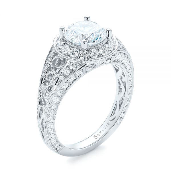  Platinum Platinum Diamond Halo Engagement Ring - Three-Quarter View -  103910