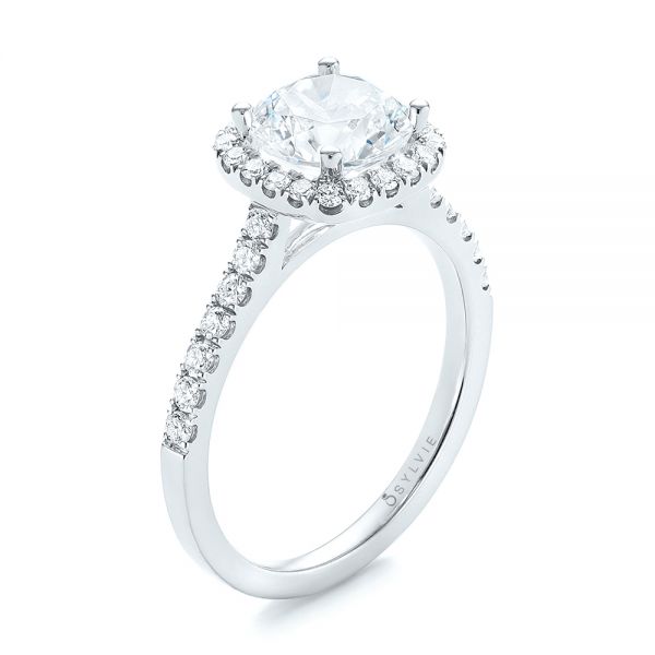 18k White Gold 18k White Gold Diamond Halo Engagement Ring - Three-Quarter View -  104024