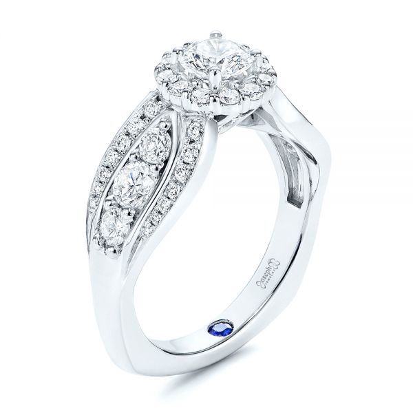 14k White Gold Diamond Halo Engagement Ring - Three-Quarter View -  106517