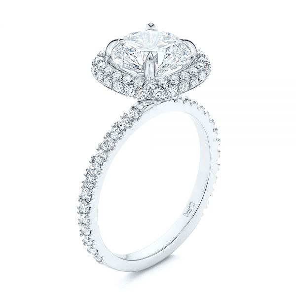  Platinum Diamond Halo Engagement Ring - Three-Quarter View -  106521