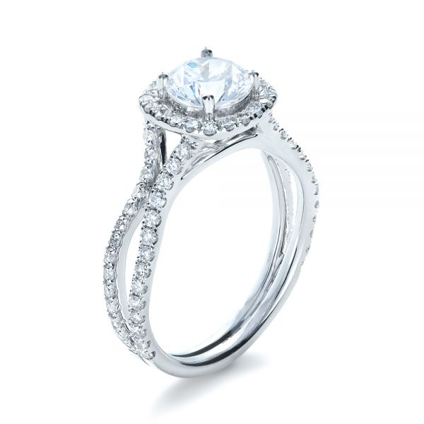 14k White Gold 14k White Gold Diamond Halo Engagement Ring - Three-Quarter View -  1256