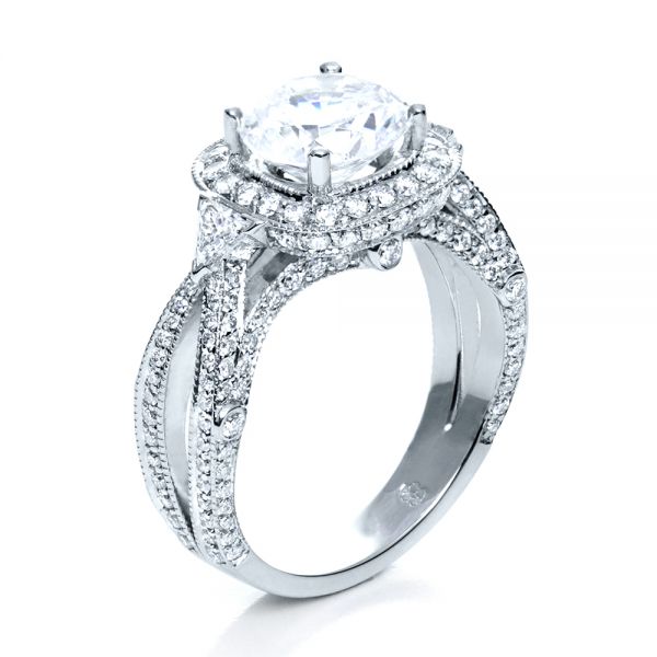 18k White Gold Diamond Halo Engagement Ring - Three-Quarter View - 207