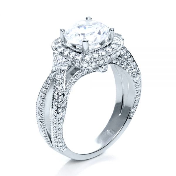 14k White Gold 14k White Gold Diamond Halo Engagement Ring - Three-Quarter View -  207