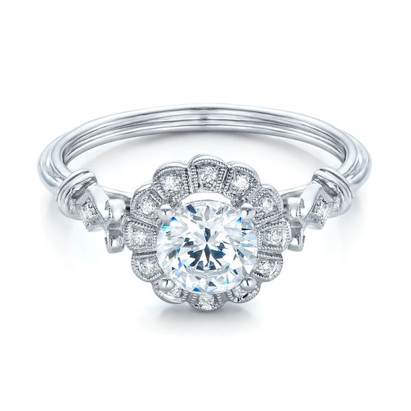 14k White Gold 14k White Gold Diamond Halo Engagement Ring - Flat View -  101984