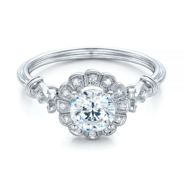 Platinum Platinum Diamond Halo Engagement Ring - Flat View - 101984