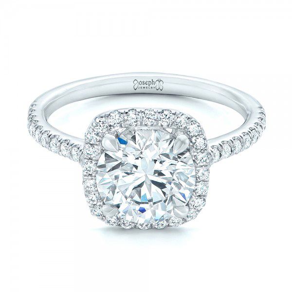  Platinum Diamond Halo Engagement Ring - Flat View -  102820