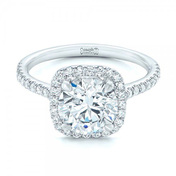 18k White Gold 18k White Gold Diamond Halo Engagement Ring - Flat View -  102820