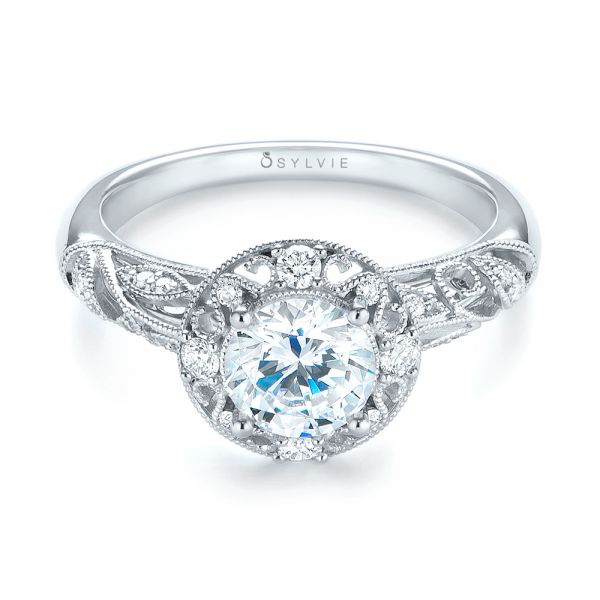  Platinum Platinum Diamond Halo Engagement Ring - Flat View -  103906