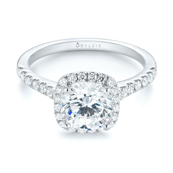 18k White Gold 18k White Gold Diamond Halo Engagement Ring - Flat View -  104024