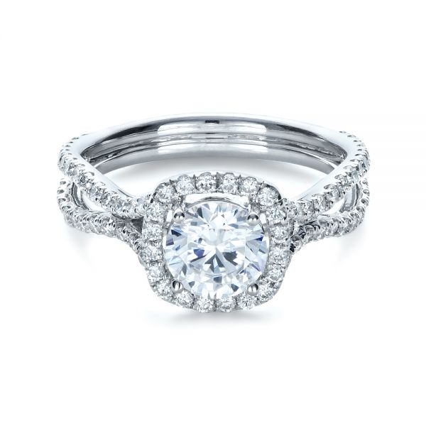 18k White Gold Diamond Halo Engagement Ring - Flat View -  1256