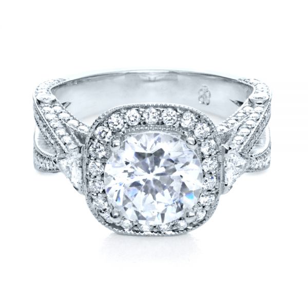18k White Gold Diamond Halo Engagement Ring - Flat View -  207
