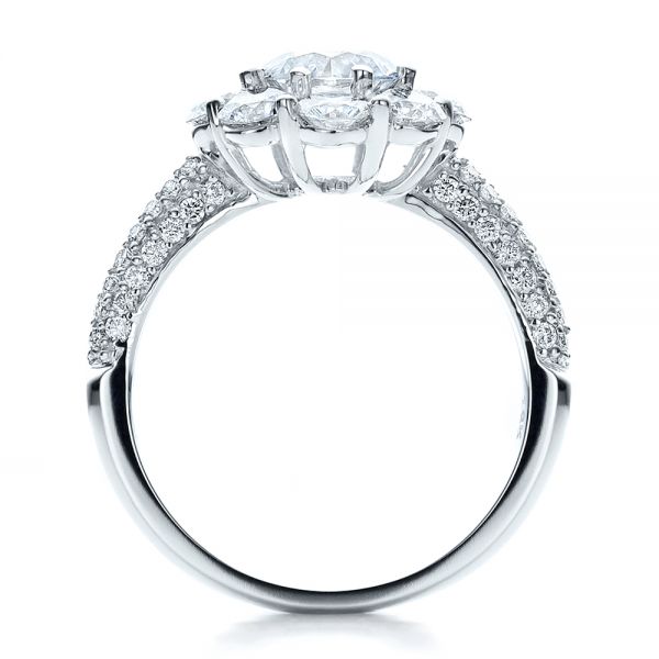 18k White Gold Diamond Halo Engagement Ring - Front View -  100007