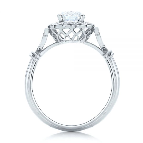 18k White Gold Diamond Halo Engagement Ring - Front View -  101984