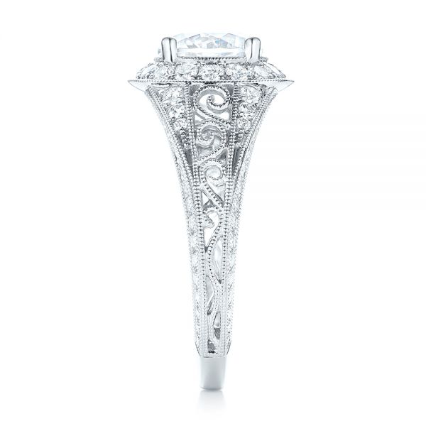 18k White Gold Diamond Halo Engagement Ring - Side View -  103910