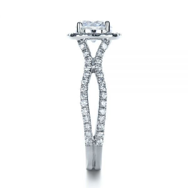 18k White Gold Diamond Halo Engagement Ring - Side View -  1256