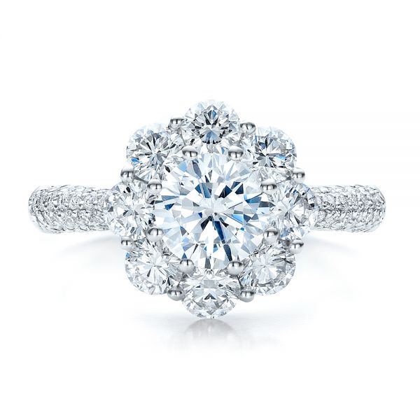 18k White Gold Diamond Halo Engagement Ring - Top View -  100007