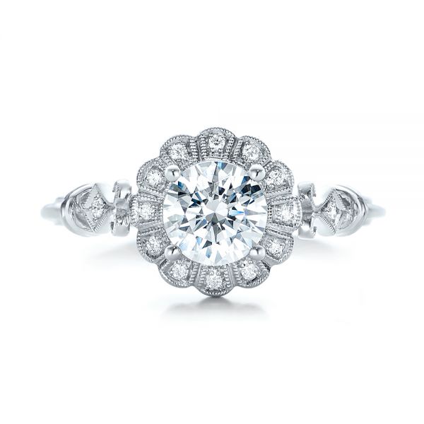 14k White Gold 14k White Gold Diamond Halo Engagement Ring - Top View -  101984