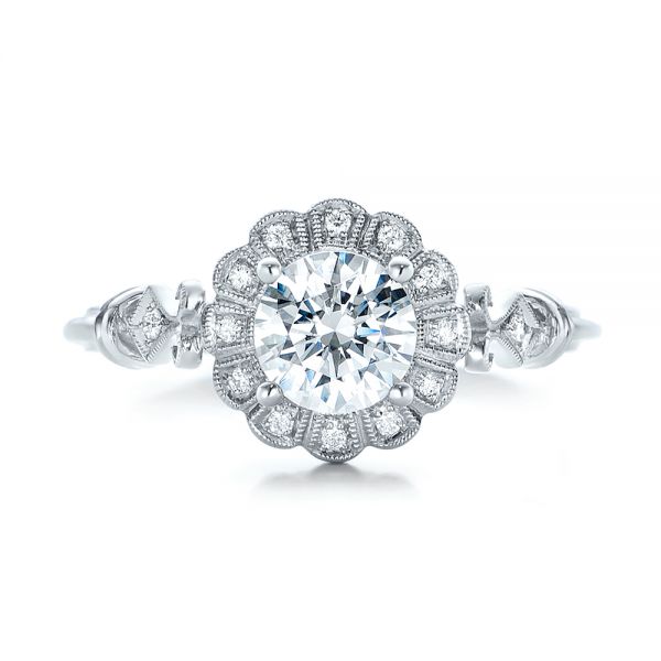 Platinum Platinum Diamond Halo Engagement Ring - Top View - 101984
