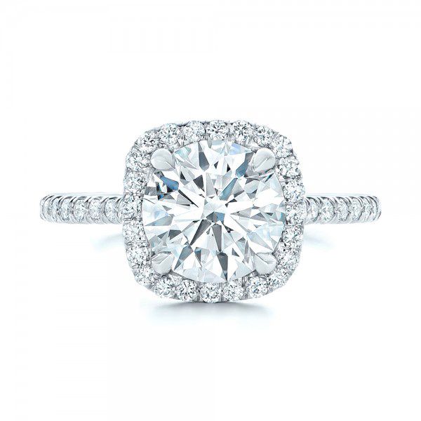 18k White Gold 18k White Gold Diamond Halo Engagement Ring - Top View -  102820