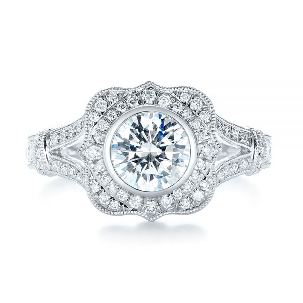 18k White Gold Diamond Halo Engagement Ring - Top View -  103645