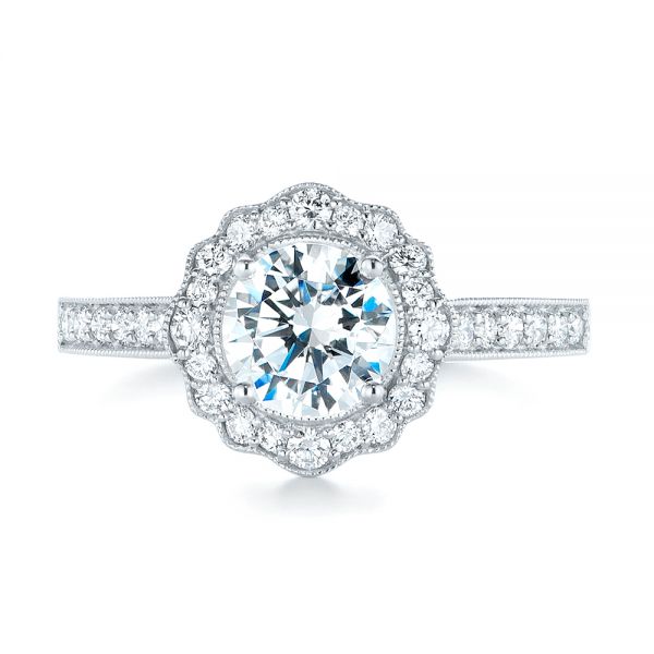 18k White Gold Diamond Halo Engagement Ring - Top View -  103904