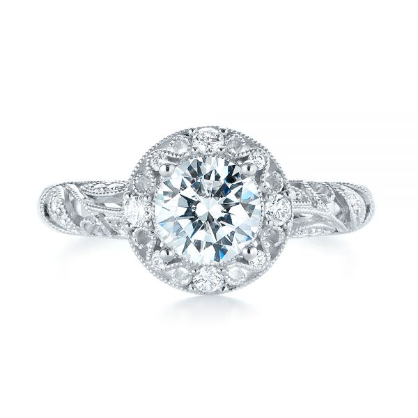 18k White Gold Diamond Halo Engagement Ring - Top View -  103906