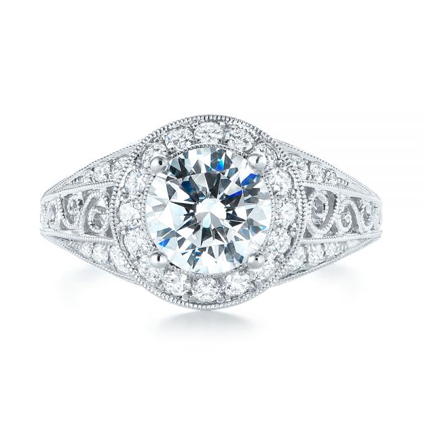 18k White Gold Diamond Halo Engagement Ring - Top View -  103910