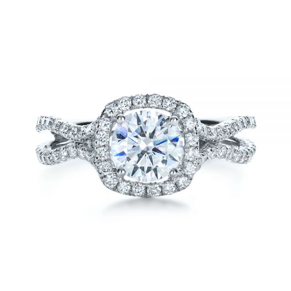 18k White Gold Diamond Halo Engagement Ring - Top View -  1256