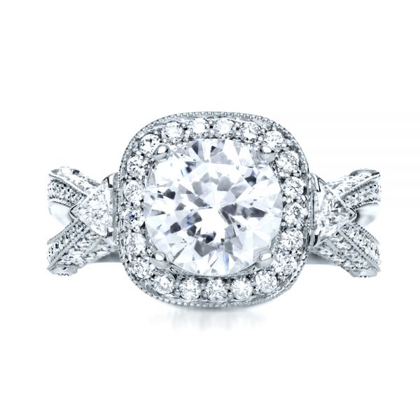 18k White Gold Diamond Halo Engagement Ring - Top View -  207