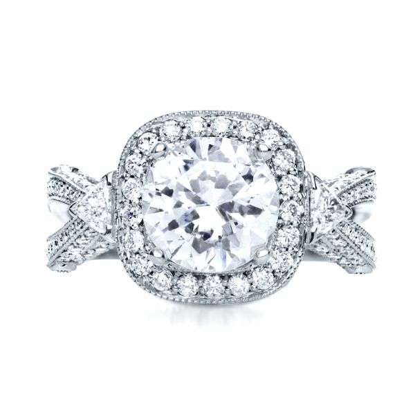 18k White Gold Diamond Halo Engagement Ring - Top View - 207
