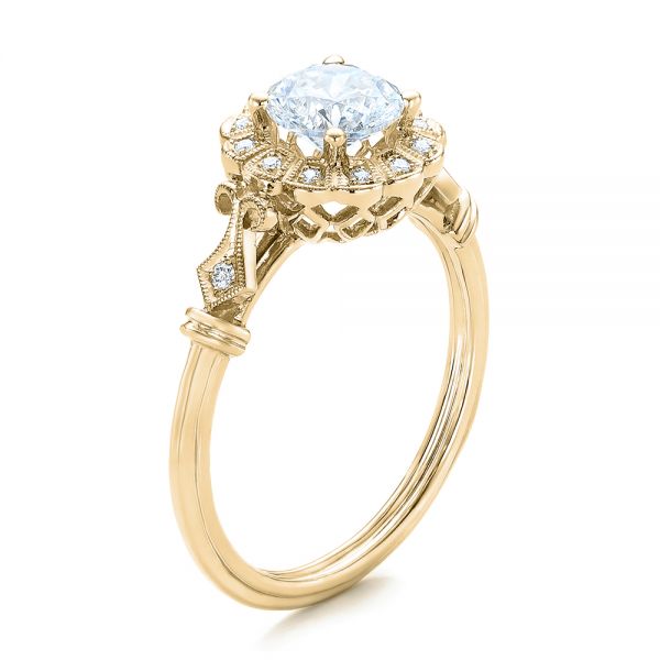18k Yellow Gold 18k Yellow Gold Diamond Halo Engagement Ring - Three-Quarter View -  101984