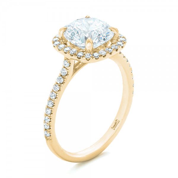 14k Yellow Gold 14k Yellow Gold Diamond Halo Engagement Ring - Three-Quarter View -  102820