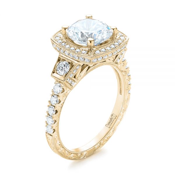 18k Yellow Gold 18k Yellow Gold Diamond Halo Engagement Ring - Three-Quarter View -  103602