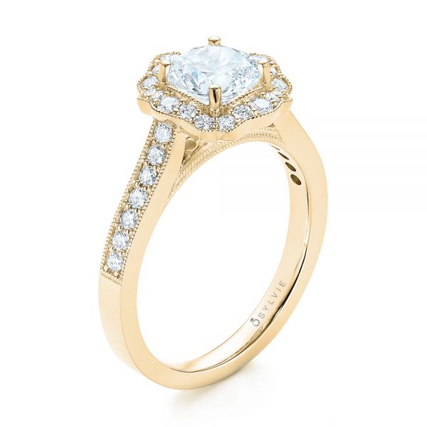 18k Yellow Gold 18k Yellow Gold Diamond Halo Engagement Ring - Three-Quarter View -  103904